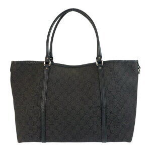 Gucci Black GG Leather Shoulder Canvas Tote Bag